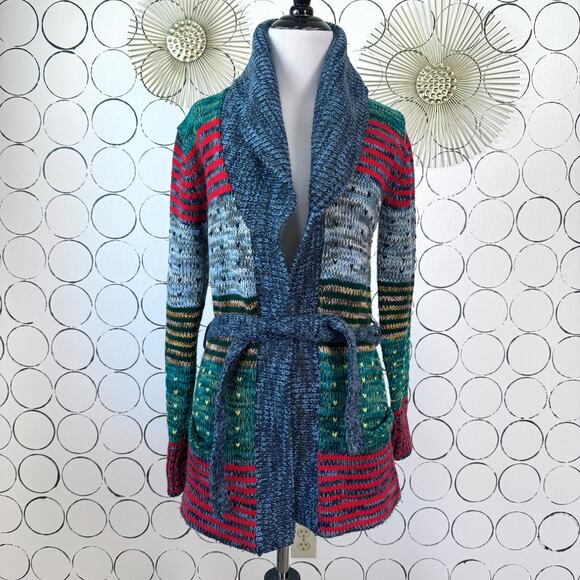 VTG Sears JR Bazaar Knit Cardigan Sweater M Colorful Hearts Striped School Twee - Picture 1 of 12